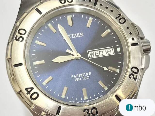 CITIZEN Sapphire WR100 Zegarek męski 38mm BRANSOLETA masywny DIVER OKAZJA - 1